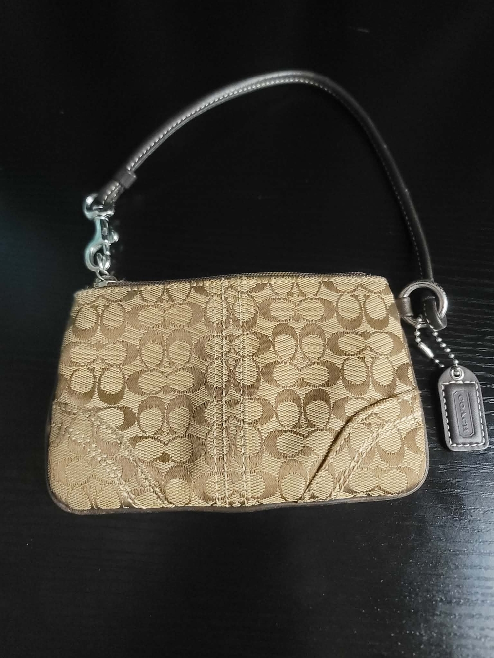 Coach Signature Jacquard Wristlet in Tan and Brown